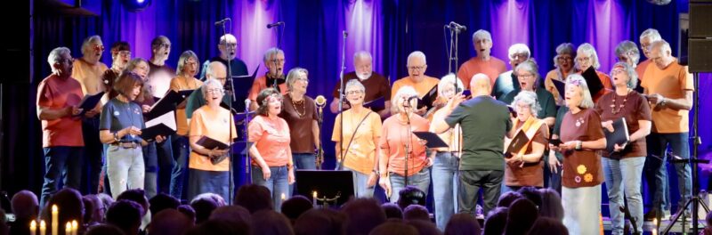 Mixdur og band på scenen, Låter vi sang på 70-tallet. Foto: Truls Breda